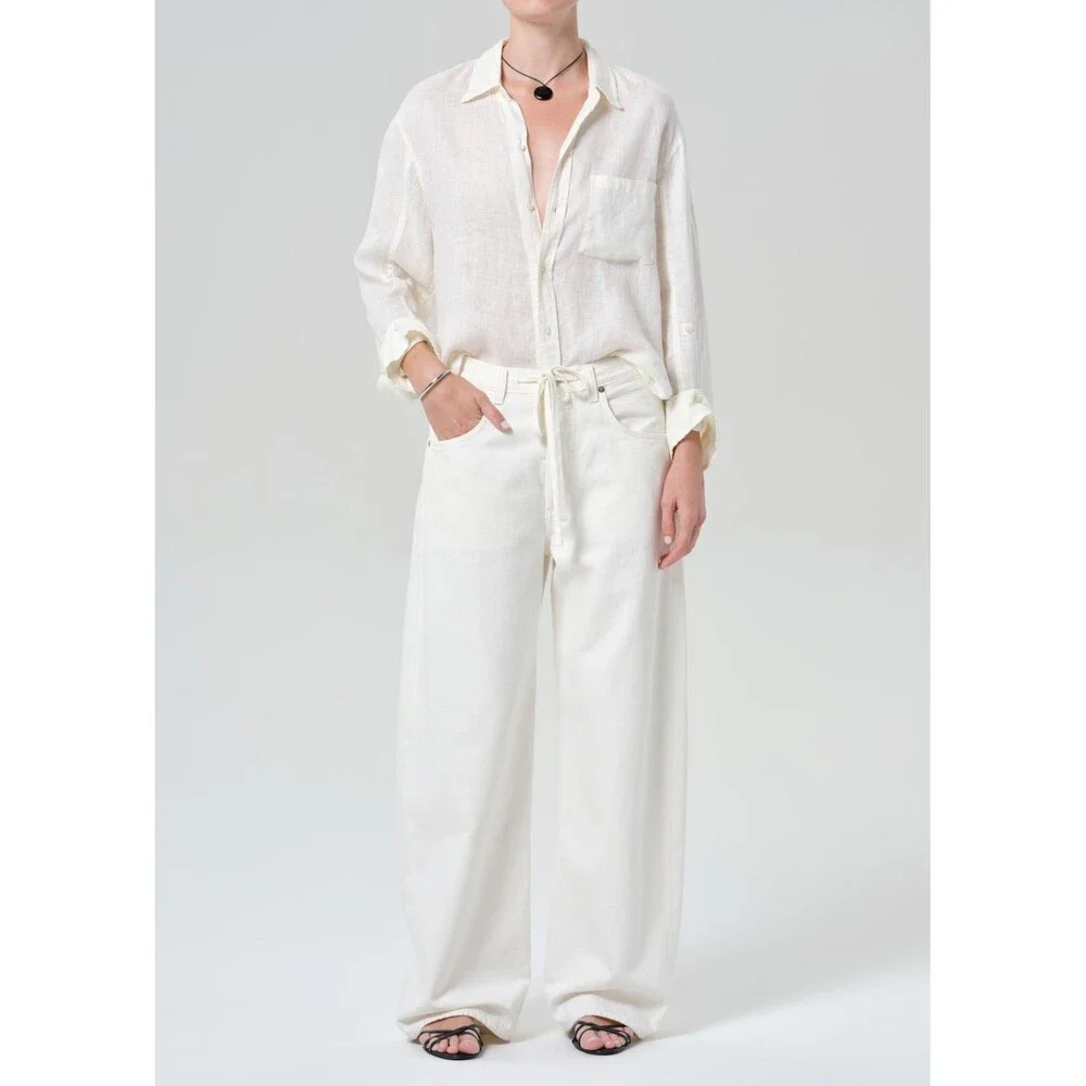Citizens of Humanity $248 Kayla White Linen Button Up Shirt - Size M - 4427SC